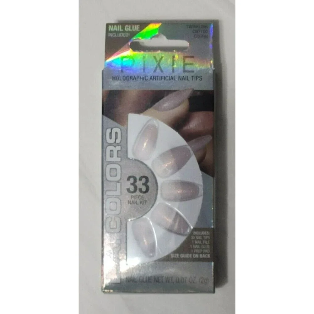 LA Colors Pixie Holographic 33 Piece Nail Tip Kit Twinkling CNT100 Coffin